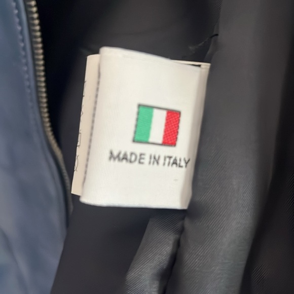 Italian Womans Blue Leather‎ Zip Up Jacket Made by CURGÈ size LG EU 46 NWT W7 - Picture 5 of 8